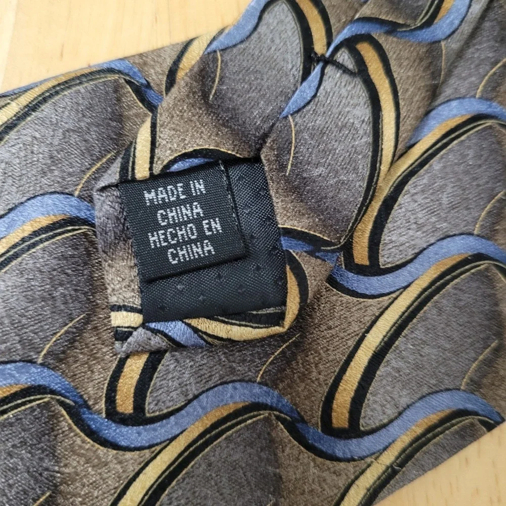 FERUCCI Mens‎ Silk Tie Blue Gray Gold Abstract Pattern